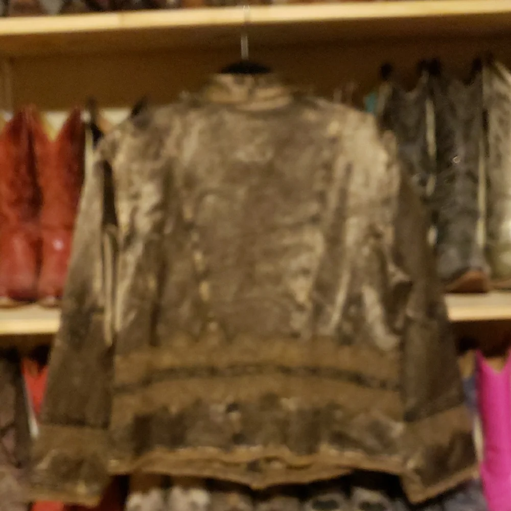 Flashback Metallic Brown Embroidered Leather Jacket - Picture 3 of 4